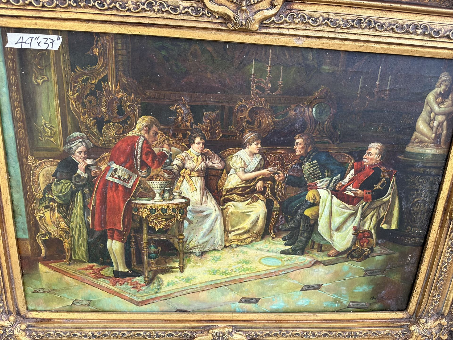 Vintage Oil painting Signed by Charles Piton With Gold Frame (49”X37”)