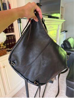 Black Leather Convertible Backpack Shoulder Bag