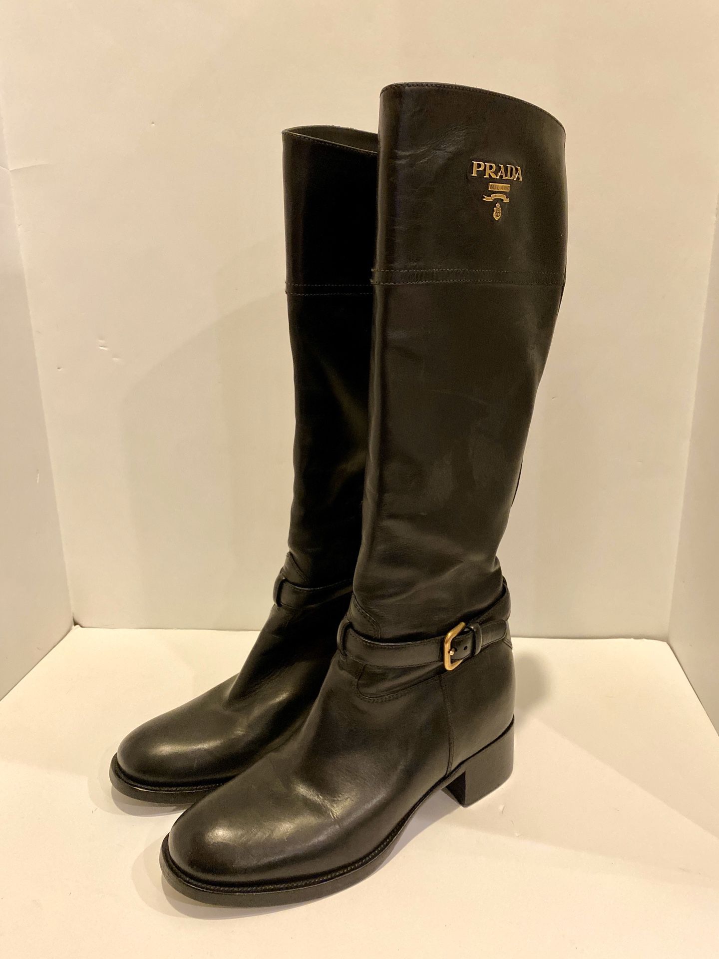 PRADA Women’s Black Leather Riding Boots Size 40 EU