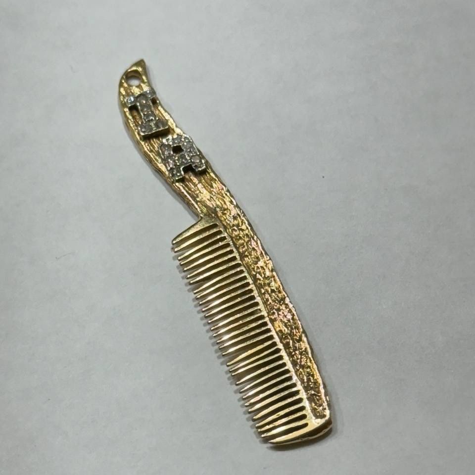 14k yellow gold diamond “IA” comb pendant charm