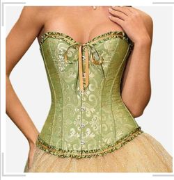 SZIVYSHI Green/Gold 14-Bone Overbust Corset Top