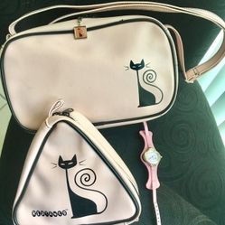 Cute set! Matching Purse, Makeup Bag, Watch