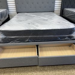 Queen Size Bed Frame With 2 Storage And Mattress Included $399 Only Complete Bed Brand New 