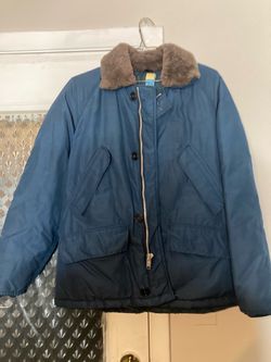 Men Blue Winter Jacket with Faux Fur Collar