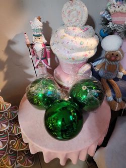 Jumbo 3pc Shiny Green Christmas Ball Ornaments