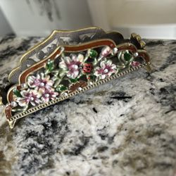 “Antique” Vintage Well Made Flower Metal Business Card Holder