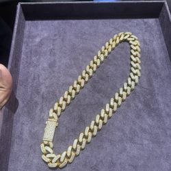 Iced out yellow gold Cuban chain 