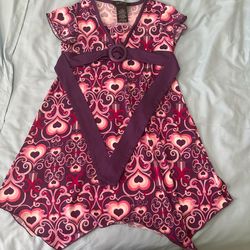 Pink And Purple Heart Print Shirt-dress
