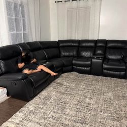 ❣️ Brand New Black Premium Leather Corner Recliner Sofa With Cup Holders & Storage Console | Pay After Delivery 🚚 