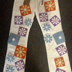 Watson denim Chenille flower stacked denim Jeans 34