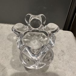 Vintage Vannes Le Chatel Art Glass Crystal Teddy Bear Figurine/Ashtray