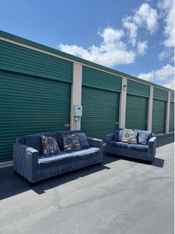 Navy Blue Sofa & Matching Loveseat