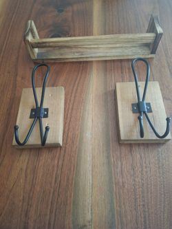 Wooden shelf and hooks