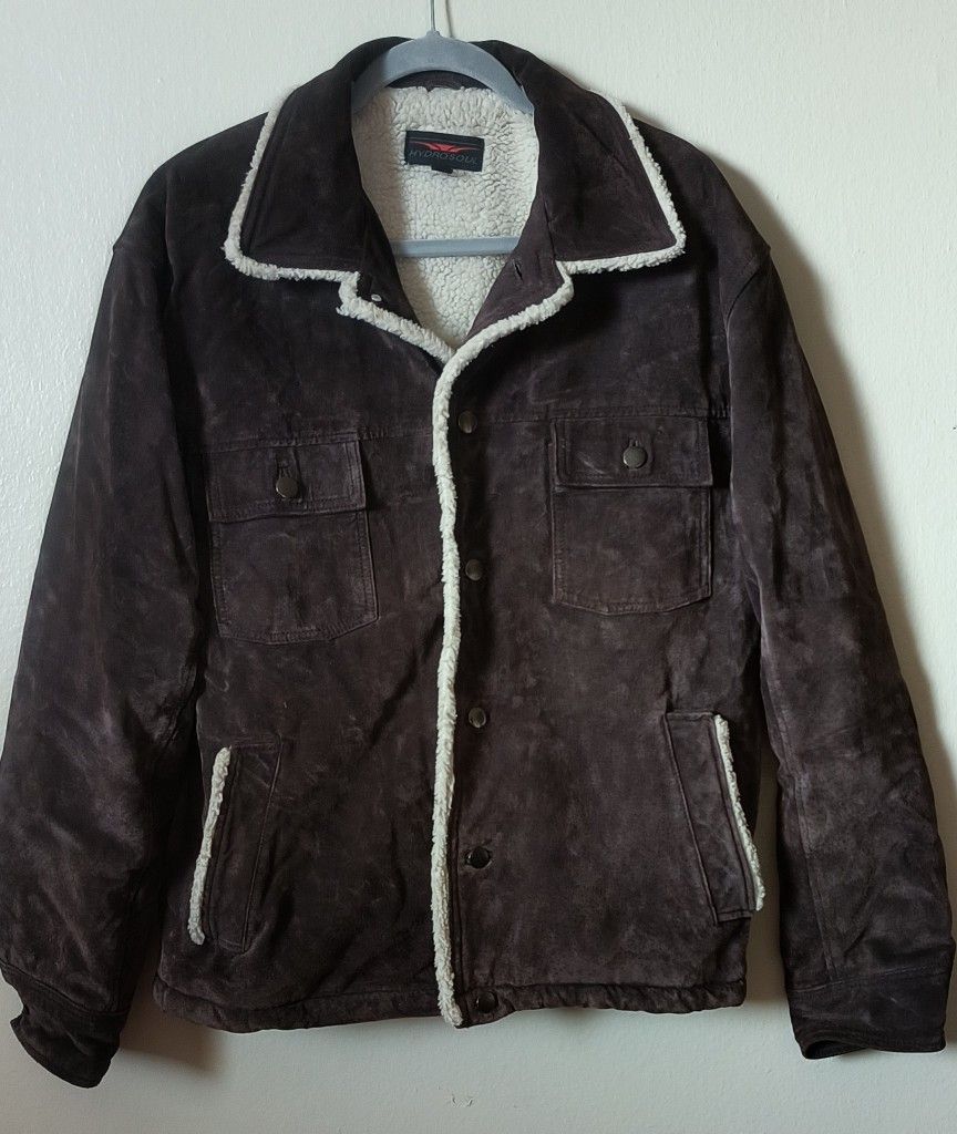 Hydro Soul Dark Brown Leather/Suede Like Heavy Weight Button Up Jacket With Front Pockets