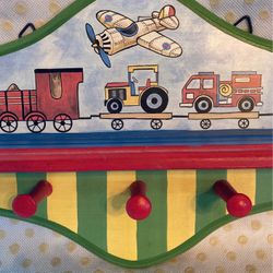 Shelf Wooden Painted Airplanes Trains Cars  Christmas Gift Like New!