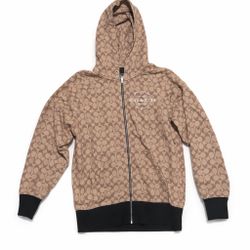 Coach Tan Signature 'C' Hooded Sweatshirt with Black Trim