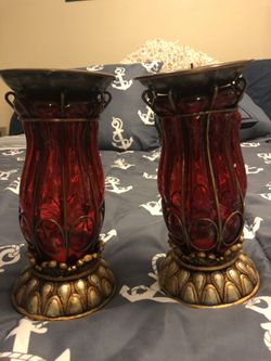 Ruby colored glass candle holders