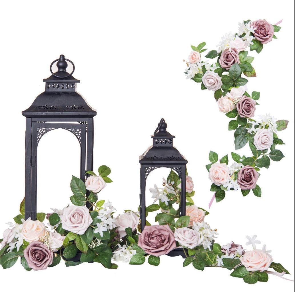 Ling's Moment 6Pack 2ft Artificial Flowers Garland Dusty Rose & Pink Lantern Flower Centerpieces Wedding Aisle Decor Chair Flowers Arch Floral For Sig