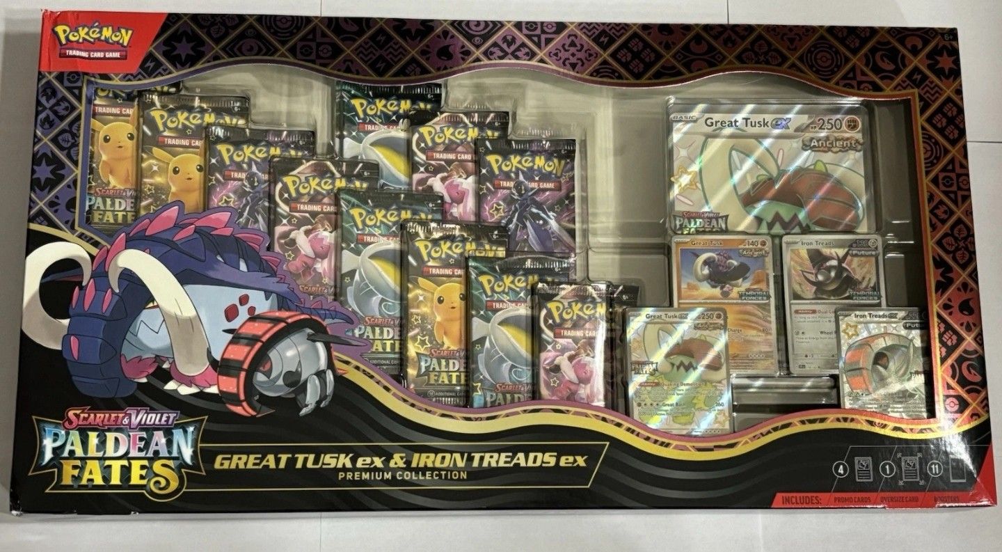 Pokemon Paldean Fates Great Tusk ex & Iron Treads ex Premium Collection Box NEW