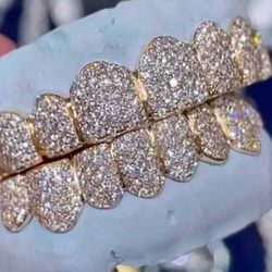 Custom Grill 10kt, 14kt, Silver And Moissinate Diamond 