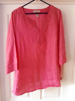 Susan Bristol linen tunic, pink, size 1X.