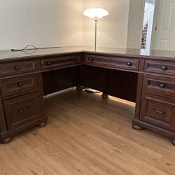 Carved Wood L Shaped Desk
