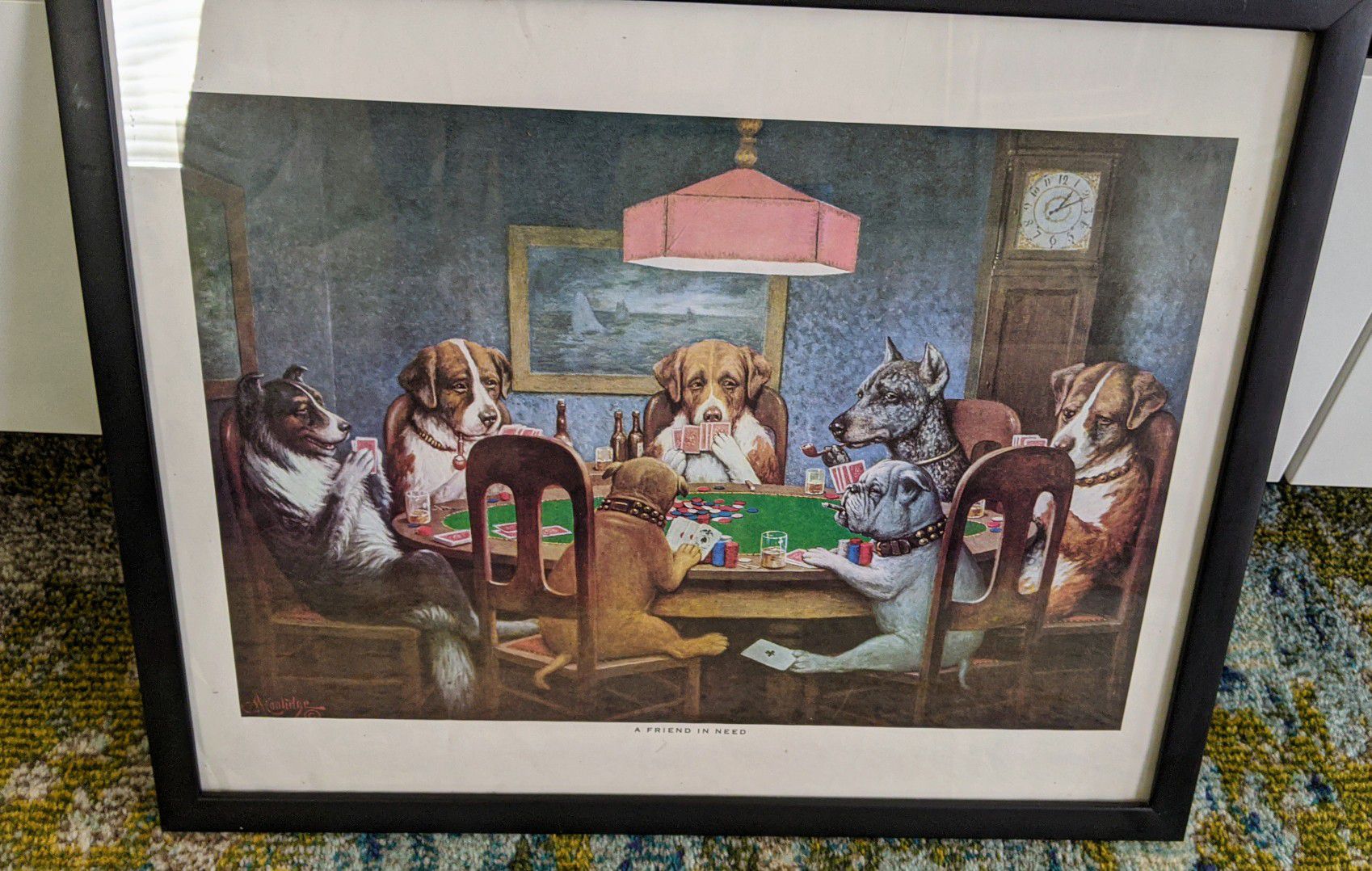Poker playing dogs framed print 17x21