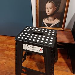 Casafield 18" Folding Step Stool with Handle, Black - Portable Collapsible Small Plastic Foot Stool for Adults - Use in The Kitchen, Bathroom and Bedr