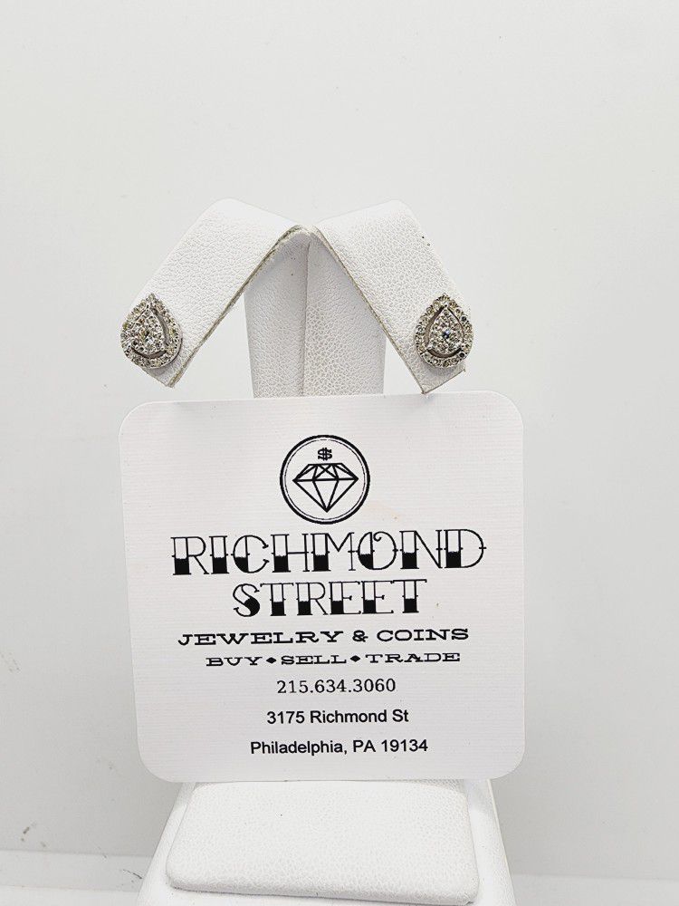 14k Gold Screw Back Pear Diamond Earrings  0.60ctw