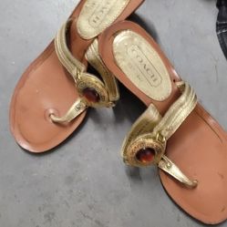 COACH LEATHER HEELS WOMENS SHOES SANDALS 6.5 B<