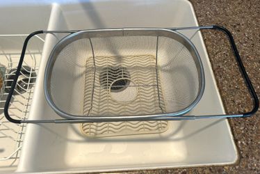 Over The Sink Stainless Steel Oval Colander with Fine Mesh 6 Quart Strainer Basket. See Below