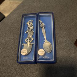 Vintage NOS Walt Disney Goofy Pewter Shovel Spoon 4”  2 Itens Flatware USA
