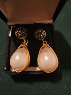 Aretes De Perla Baño De Oro Escho A Mano Nuevos