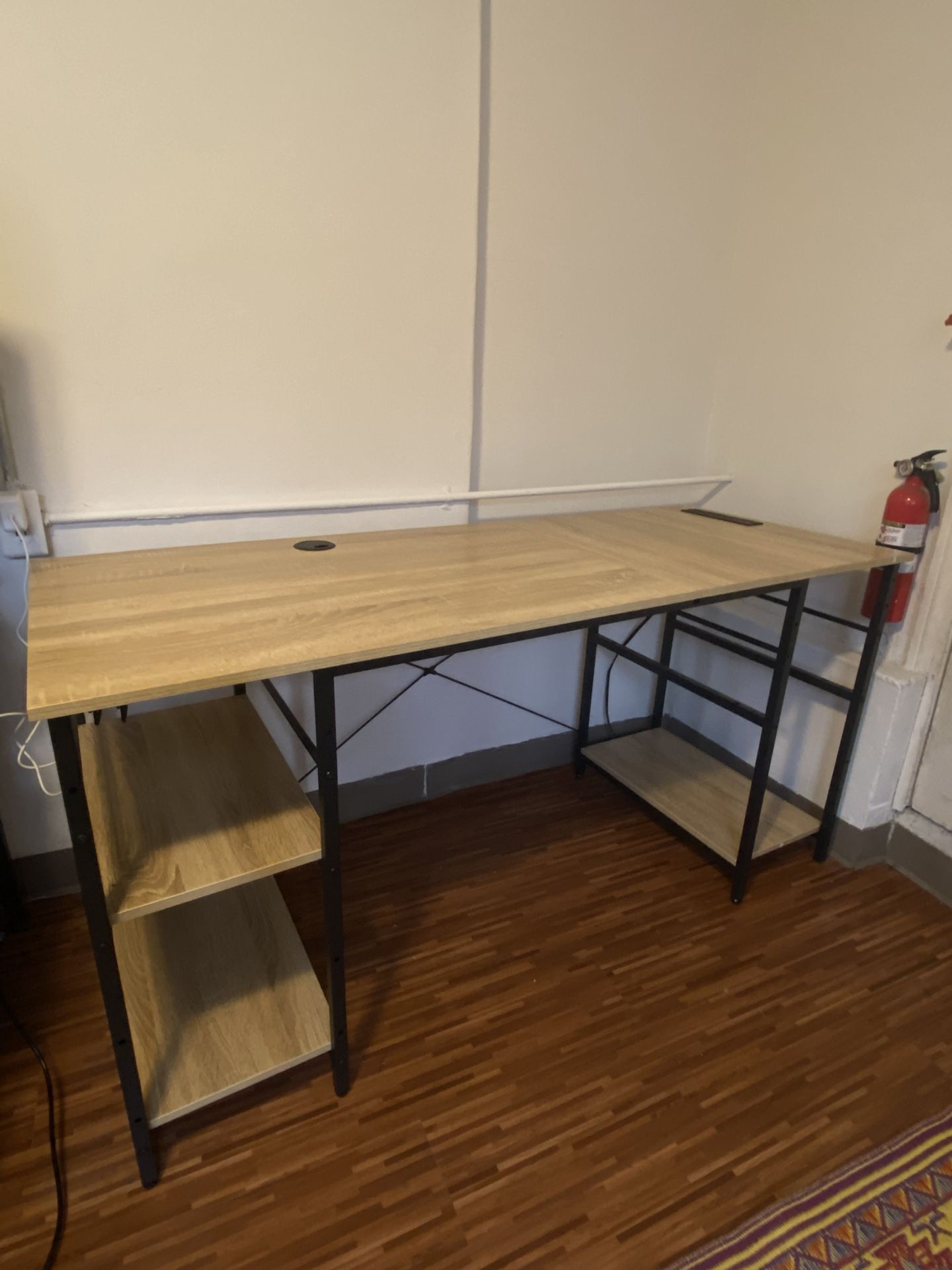 Office Desk with sockets - beige, light brown