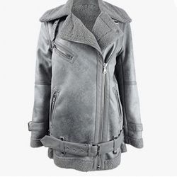 Avec Les Filles Women’s Asymmetrical Zip Faux Shearling Jacket SzM