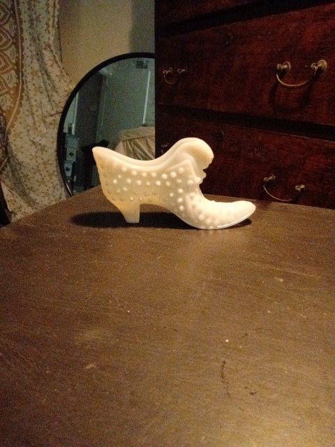 Milk Glass Hobnail  Shoe