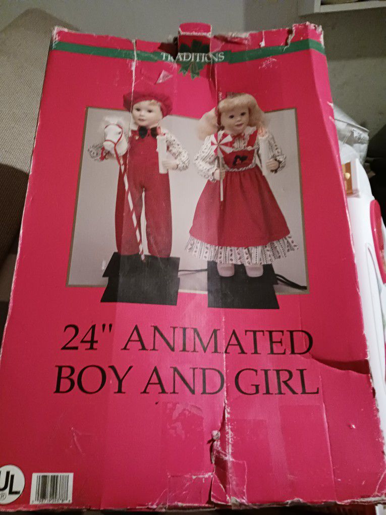 New In Box Ex Larg 24inht Holiday Boy Girl Set Musical Moves Etc 18 Set Paid 99 Look My Post Alot Items