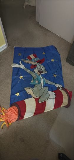 Vintage Looney Tunes Bugs Bunny Patriotic 4th of July Decorative Flag
