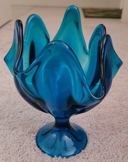 LE SMITH PEACOCK BLUE GLASS DISH
