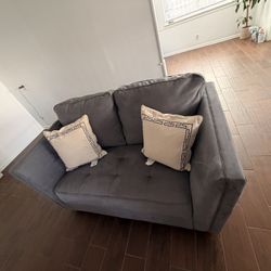 Modern Grey Suede Sofa with Accent Pillows