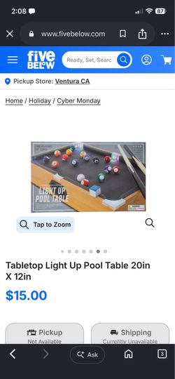 tabletop light up pool table 20in x 12in