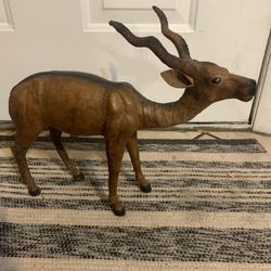 Vintage  Leather Wrapped Antelope statue sculpture figurine 14.5”