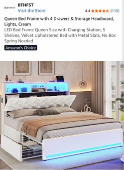 Queen Bed Frame with Storage and LED Lights