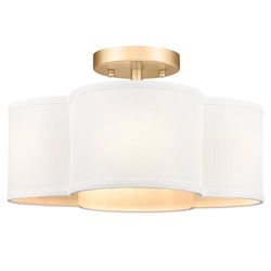 Gold Flush Mount Ceiling Light, 2-Light 13.6inch Light Fixtures Ceiling Mount with Fabric Shade in Quatrefoil Shape, Brass