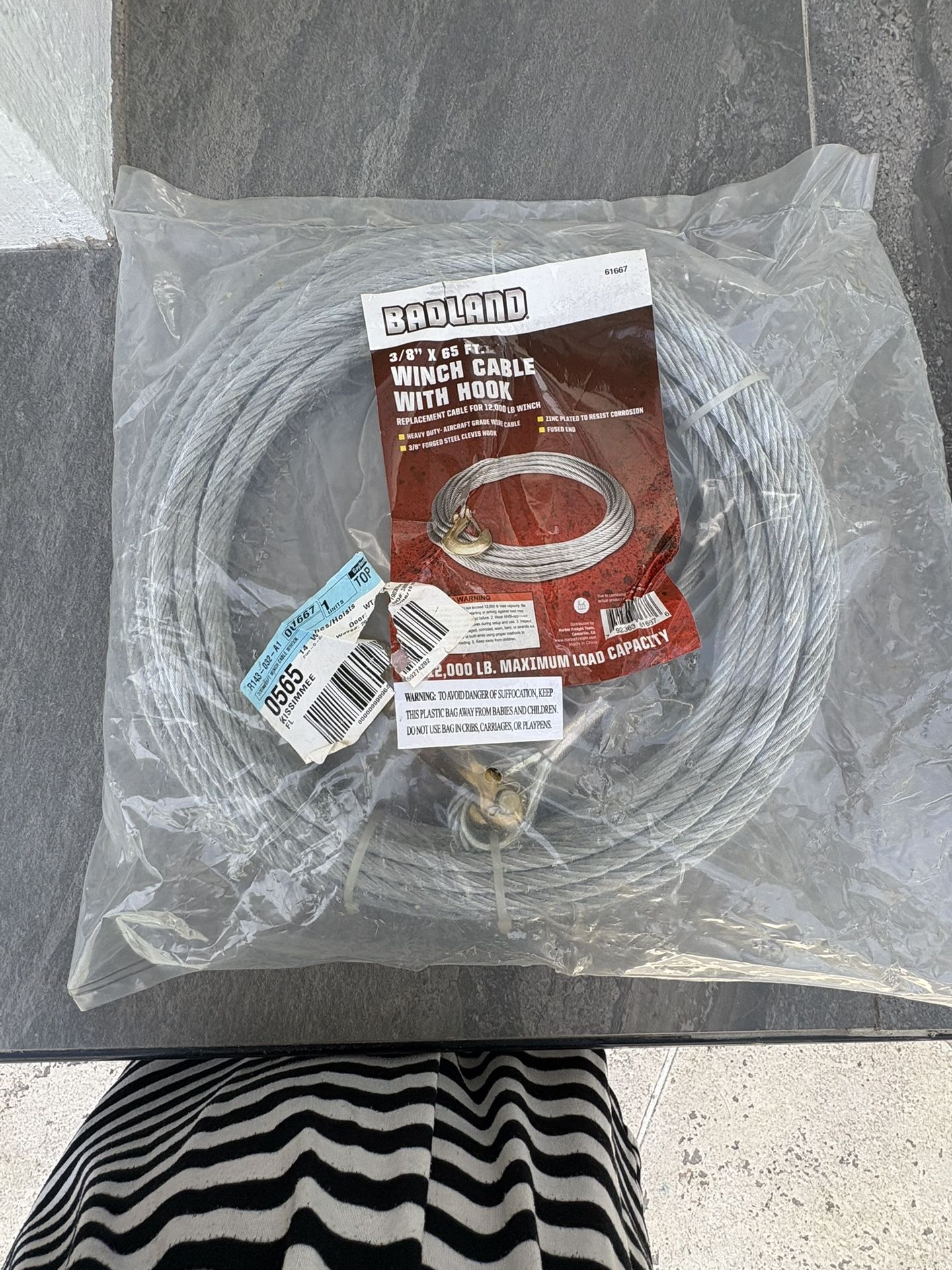 Badland 2 x 3/8 x 65 ft. Winch Cable with Hook.