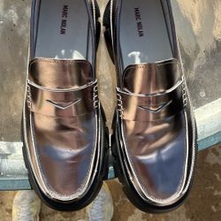 Marc Nolan Silver Rose Patent Leather Loafers