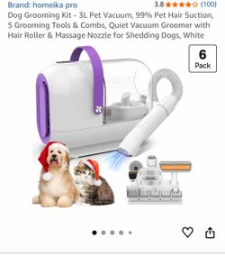 Dog Grooming Kit - 3L Pet Vacuum, 99% Pet Hair Suction, 5 Grooming Tools & Combs, Quiet Vacuum Groomer with Hair Roller & Massage Nozzle for Shedding 