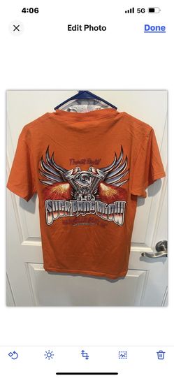 SUCK BANG BLOW Biker Bar Murrells Inlet Mens SZ S Orange Winged Motorcycle Shirt