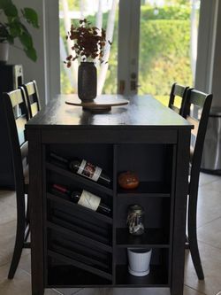 Dark Wood Counter-Height Dining Table with Built-In Storage
