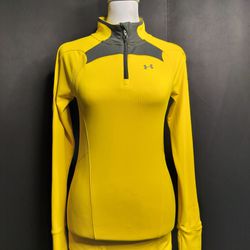 Women's Under Armour Coldgear Half Zip Infrared Funnel Neck Collared  Yellow & Grey Wind Breaker Jacket (Size XS) 
